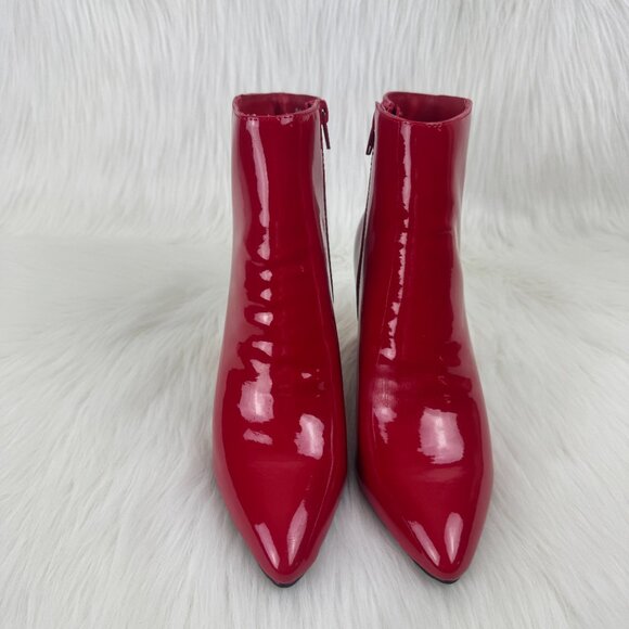 Women's Bamboo Red Faux Patent Leather Chunky Block Heel Ankle Bootie - Picture 6 of 11
